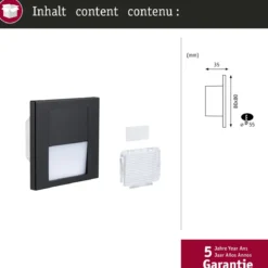 Paulmann 80001 LED Wandeinbauleuchte Tsaro eckig 80x36mm 2700K Schwarz