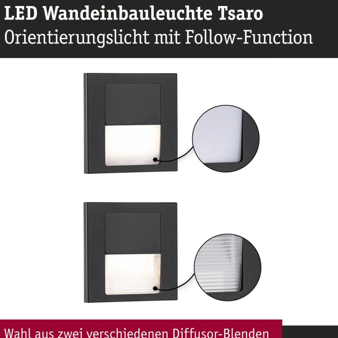 Paulmann 80001 LED Wandeinbauleuchte Tsaro eckig 80x36mm 2700K Schwarz