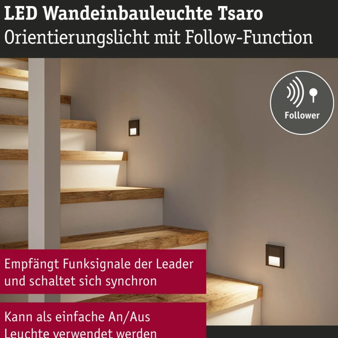 Paulmann 80001 LED Wandeinbauleuchte Tsaro eckig 80x36mm 2700K Schwarz