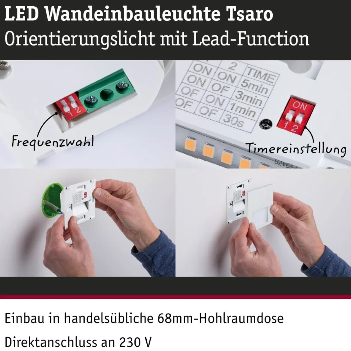 Paulmann 80002 LED Wandeinbauleuchte Tsaro Bewegungsmelder 80x36mm 2700K Weiß