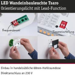 Paulmann 80004 LED Wandeinbauleuchte Tsaro Bewegungsmelder eckig 80x36mm 2700K Schwarz