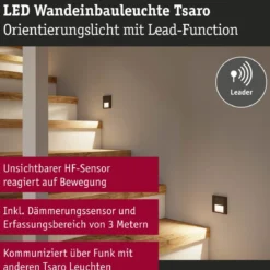 Paulmann 80004 LED Wandeinbauleuchte Tsaro Bewegungsmelder eckig 80x36mm 2700K Schwarz