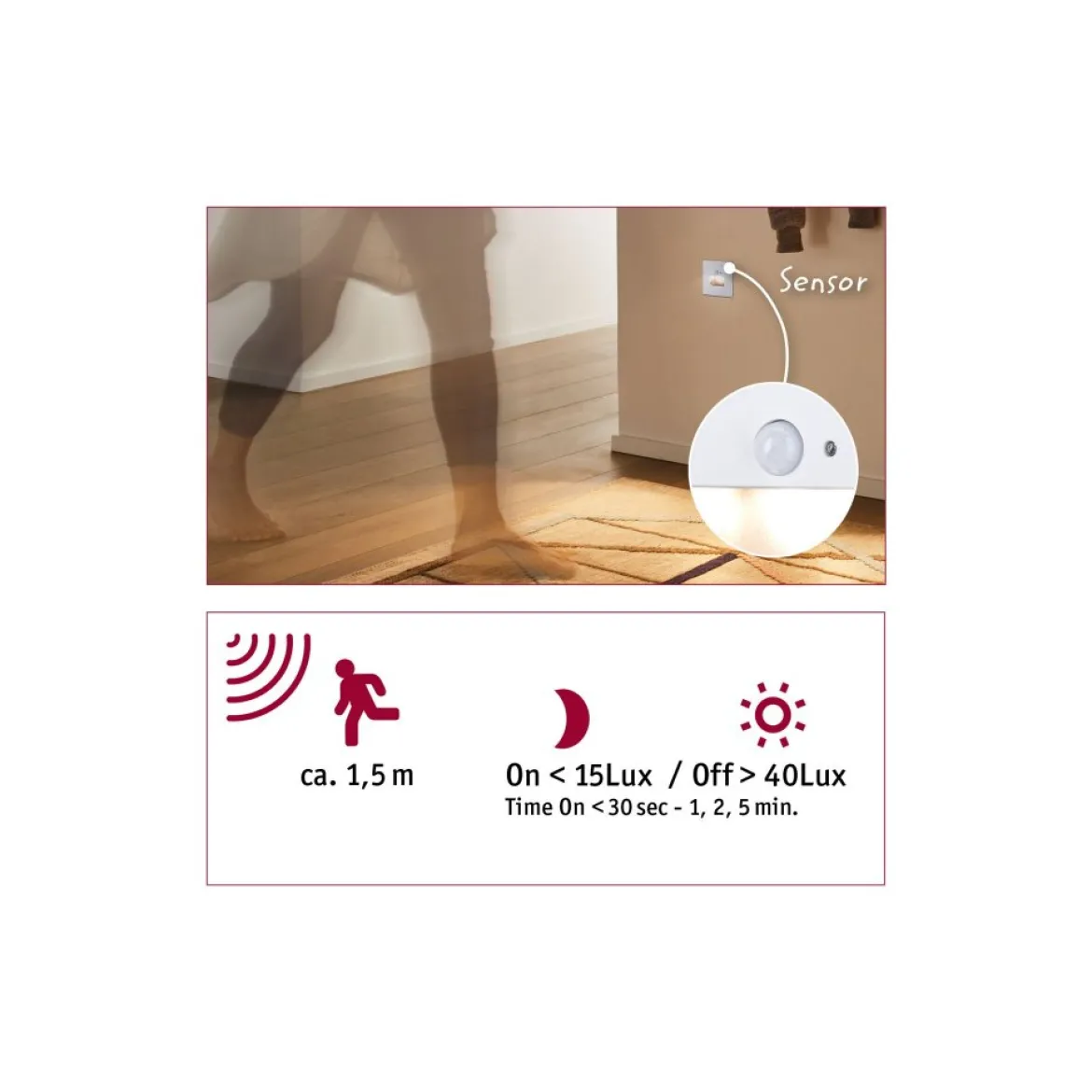 Paulmann 93133 LED Wandeinbauleuchte Edge Quadro Bewegungsmelder 80x42mm 2700K Weiß