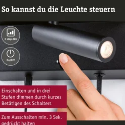 Paulmann 71107 LED Wandleuchte Jerik USB C 3000K 3-Step-Dim Schwarz