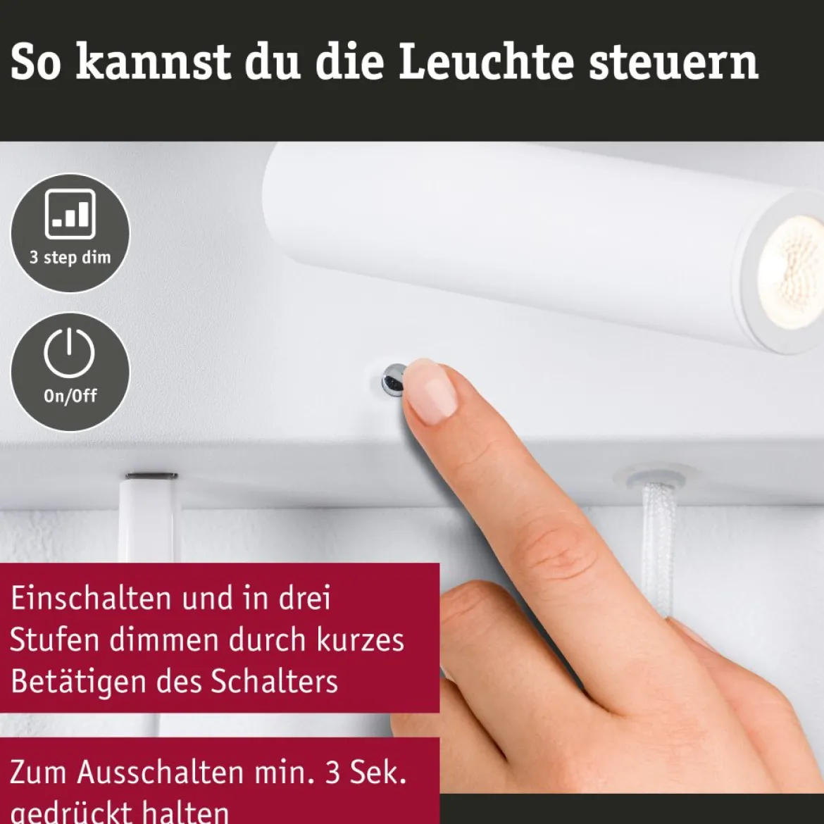 Paulmann 71106 LED Wandleuchte Jerik USB C 3000K 3-Step-Dim Weiß