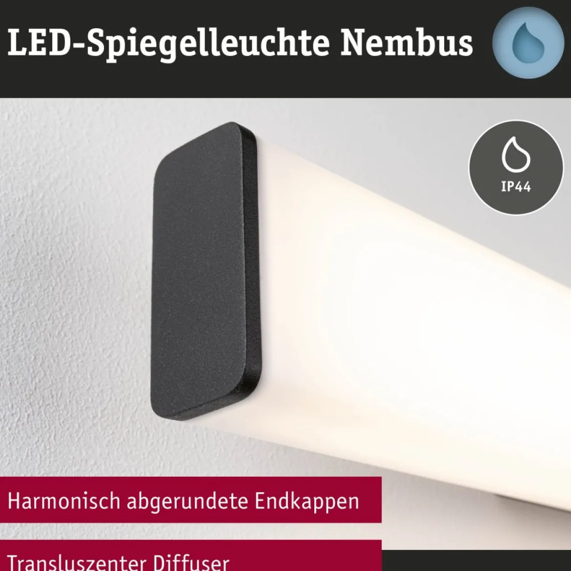 Paulmann 71208 LED Wandleuchte Nembus 60cm 3000K Schwarz IP44