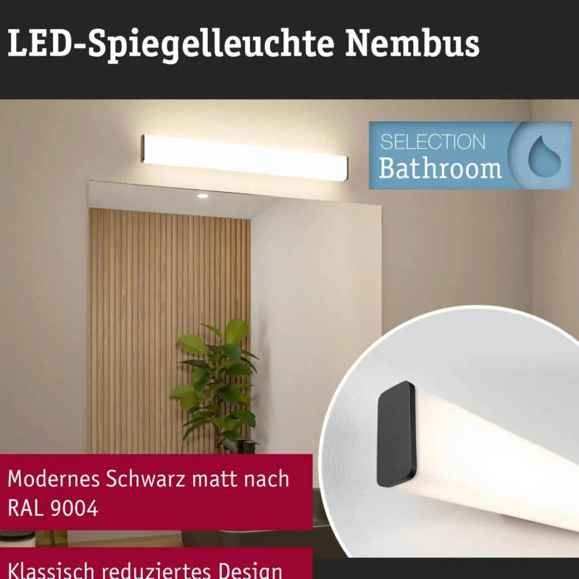 Paulmann 71208 LED Wandleuchte Nembus 60cm 3000K Schwarz IP44
