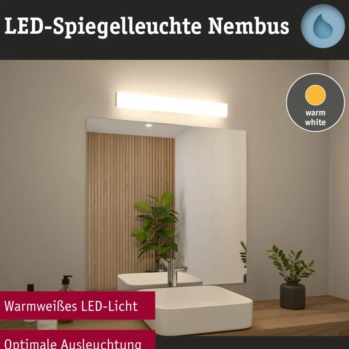 Paulmann 71208 LED Wandleuchte Nembus 60cm 3000K Schwarz IP44