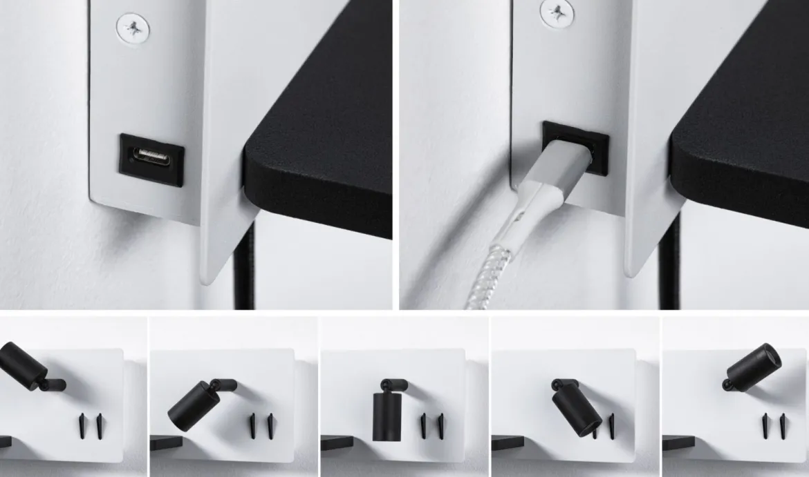 Paulmann 71103 LED Wandleuchte Serra 2-flammig links USB C 2700K Backlight