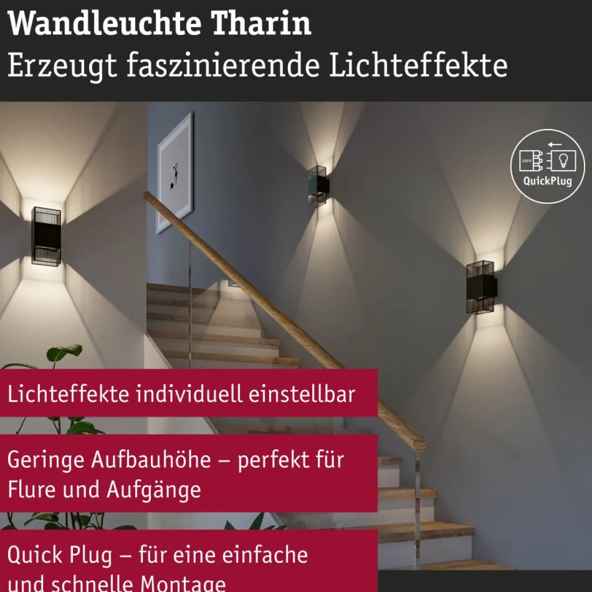 Paulmann 71251 LED Wandleuchte Tharin Schwarz 3000K IP44