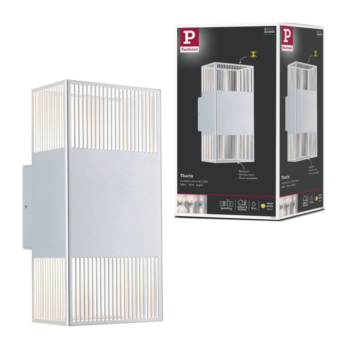 Paulmann 71253 LED Wandleuchte Tharin Silber 3000K IP44