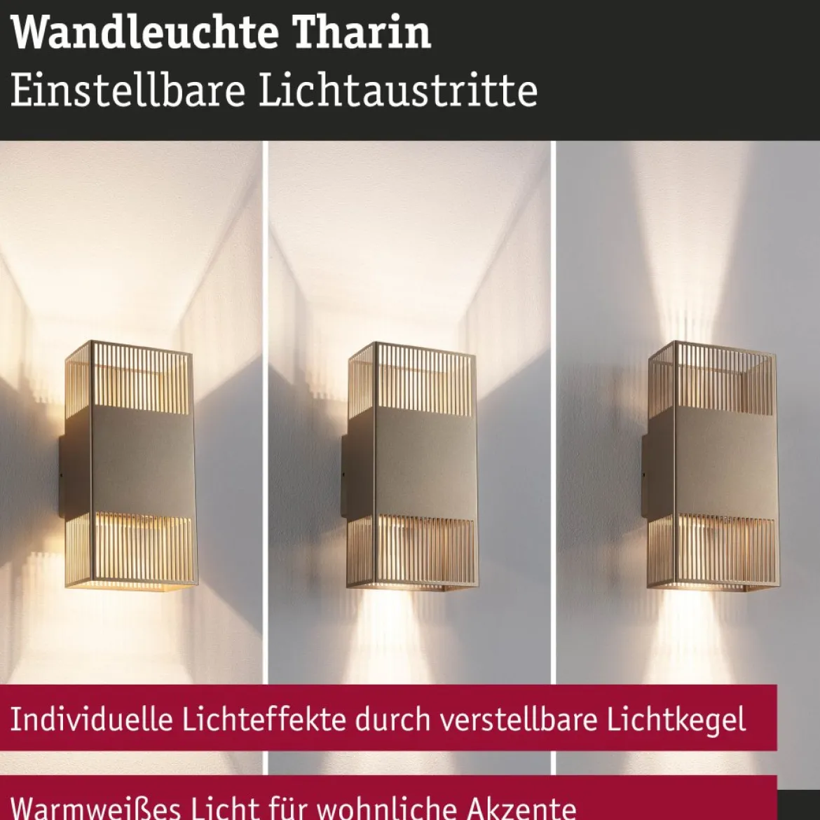 Paulmann 71254 LED Wandleuchte Tharin Gold 3000K IP44