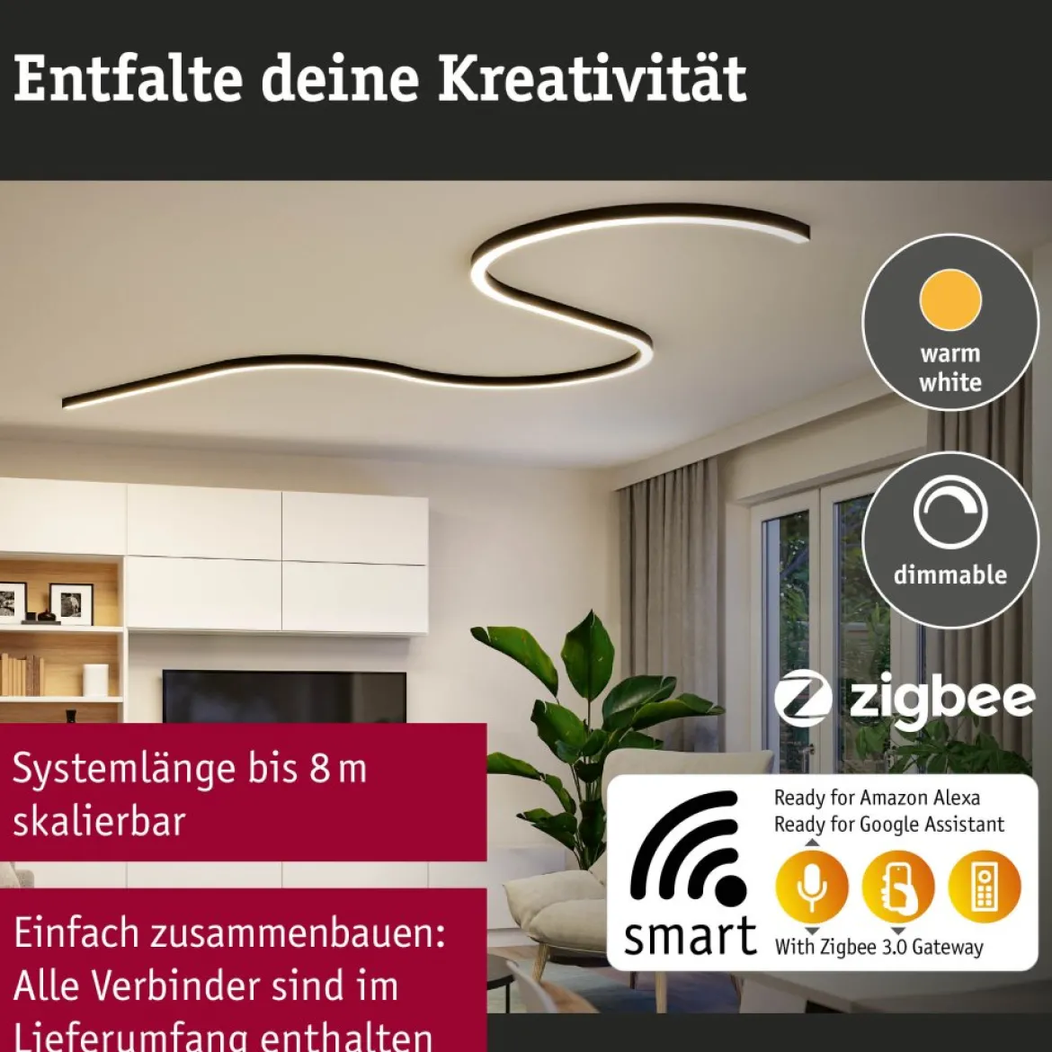 Paulmann 98181 Linion Einspeisung Power Channel Zigbee 230/24V 150VA 3000K schwarz 1m