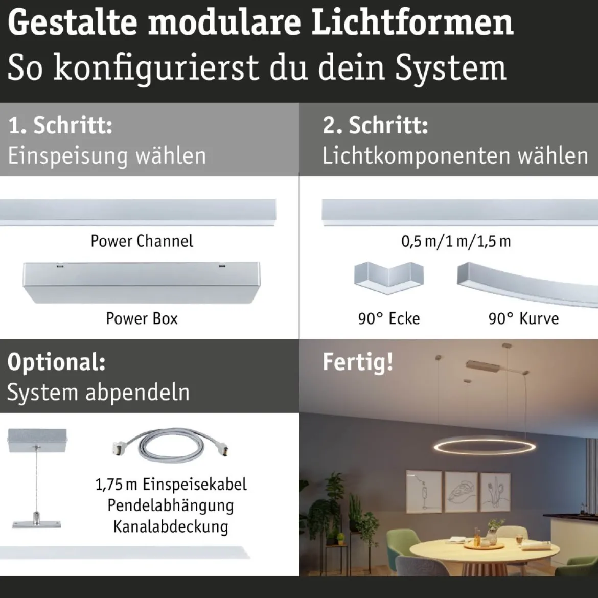 Paulmann 98191 Linion Zubehör Einspeisekabel 1,75m grau