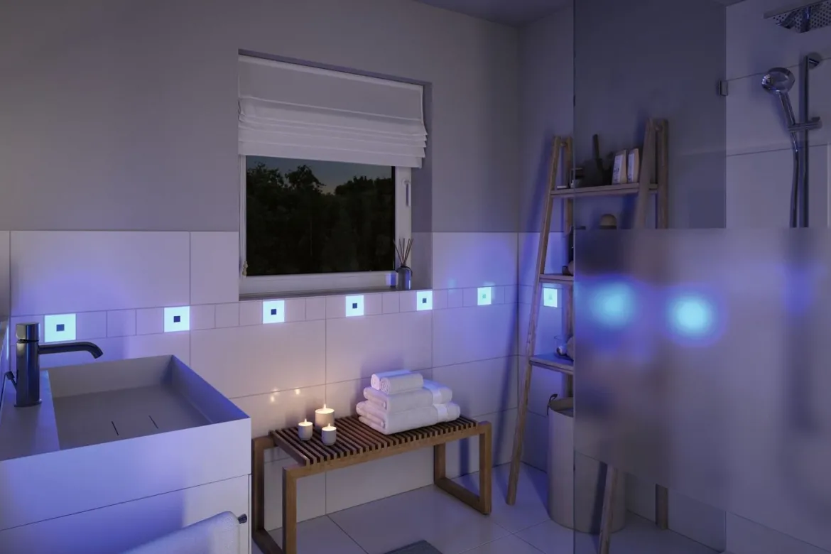 Paulmann 78413 LumiTiles LED Fliesen Square 5er-Basisset 100x10mm Zigbee RGBW IP44 Weiß