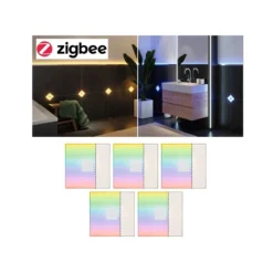Paulmann 78413 LumiTiles LED Fliesen Square 5er-Basisset 100x10mm Zigbee RGBW IP44 Weiß