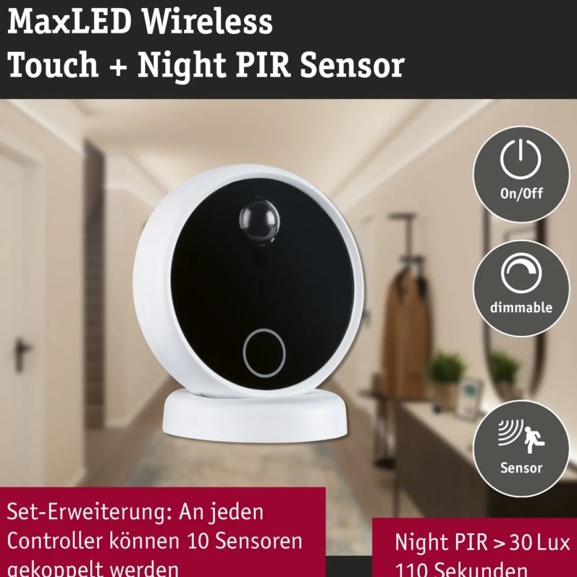 Paulmann 71228 MaxLED Erweiterung Sensor Wireless PIR & Touch Weiß Schwarz