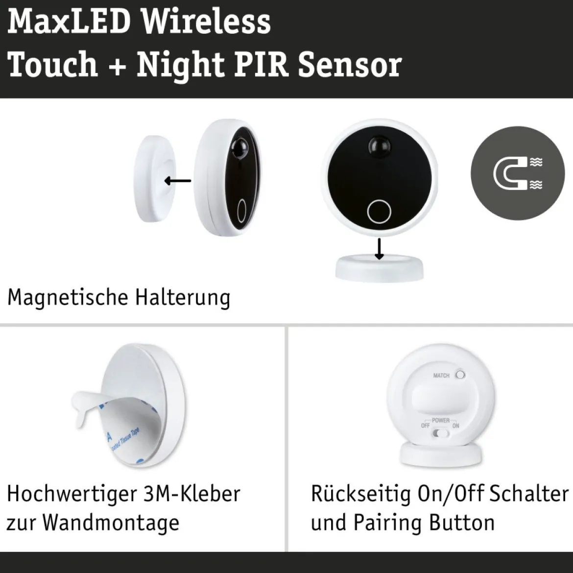 Paulmann 71228 MaxLED Erweiterung Sensor Wireless PIR & Touch Weiß Schwarz