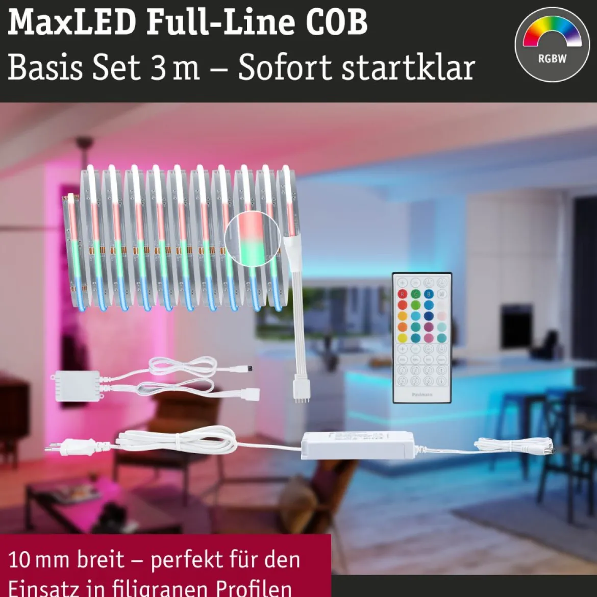 Paulmann 71198 MaxLED 500 LED Strip RGBW Full-Line COB Basisset 36VA 3m