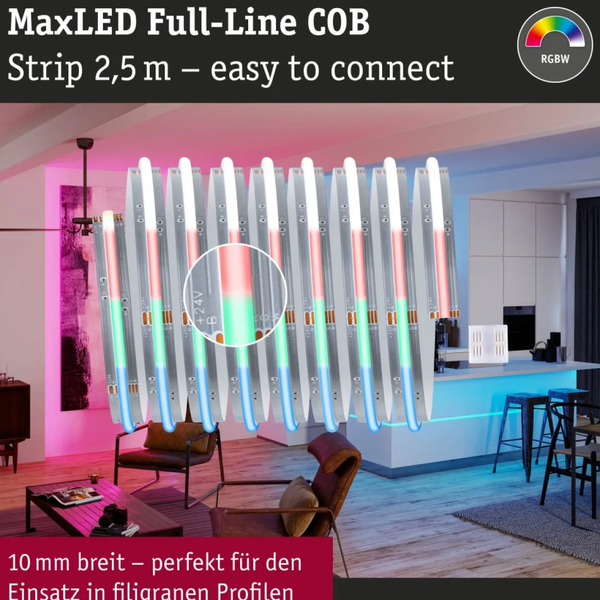 Paulmann 71199 MaxLED 500 LED Strip RGBW Full-Line COB Einzelstrip 2,5m