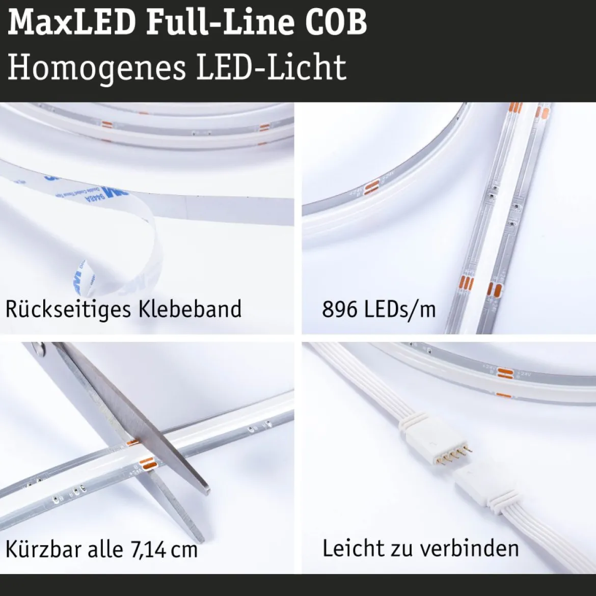 Paulmann 71202 MaxLED 1000 LED Strip RGBW Full-Line COB Einzelstrip 2,5m