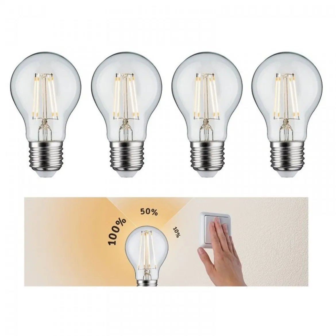 Paulmann No. 5082 Bundle 4xLED Filament AGL 8W E27 Klar 3-Stufen dimmbar