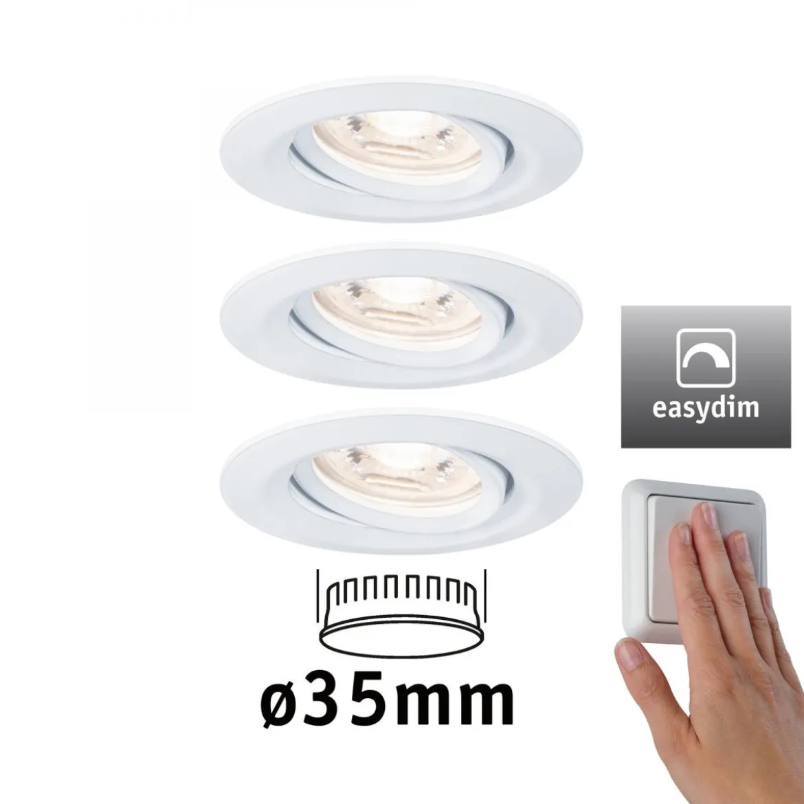 Paulmann No. 92971 Einbauleuchte Nova mini Plus EasyDim schwenkbar 3x4,2W 2.700K Weiß