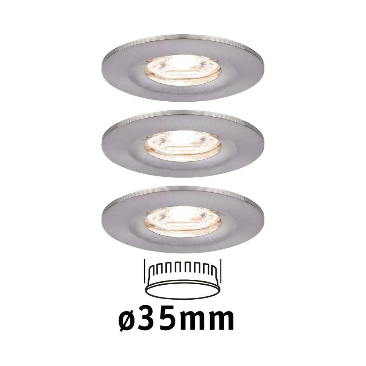 Paulmann No. 94301 Einbauleuchte Nova mini starr IP44 3x4W 2.700K Eisen gebürstet 230V