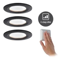 Paulmann No. 94474 LED Einbauleuchte Nova rund 3x6,5W schwarz 3-Stufen dimmbar IP44