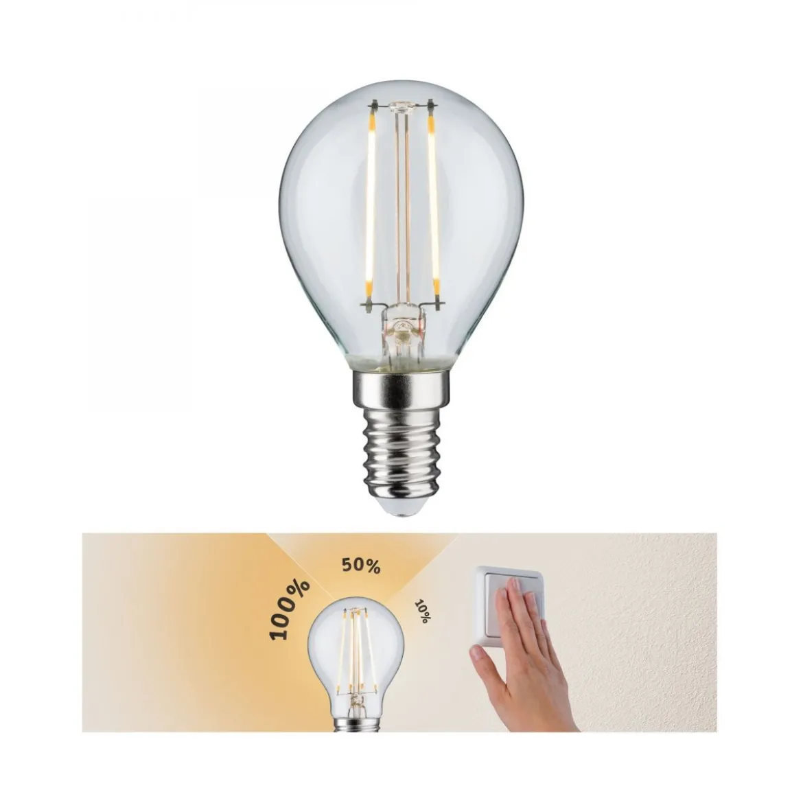 Paulmann No. 28573 LED Tropfen 2,7 Watt E14 Klar 230 V Warmweiß 3-Stufen dimmbar