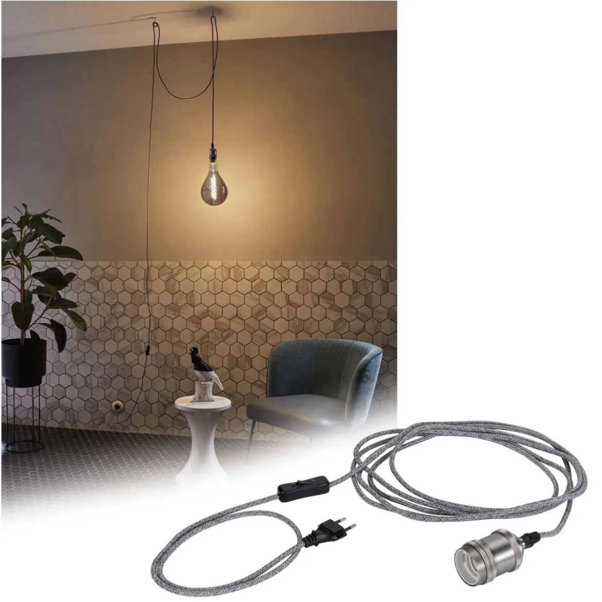 Paulmann No. 79771 Pendelleuchte Neordic Eldar inkl. Eurostecker E27 max.20W Grau Nickel
