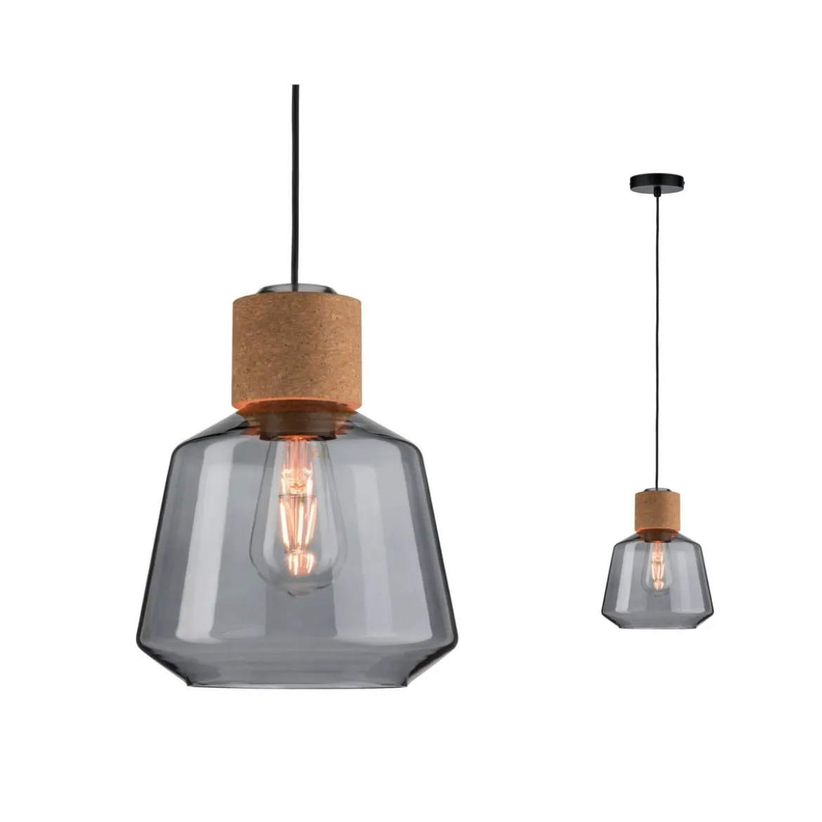 Paulmann No. 79739 Pendelleuchte Neordic Jungle Elia E27 Rauchglas, Kork, Schwarz
