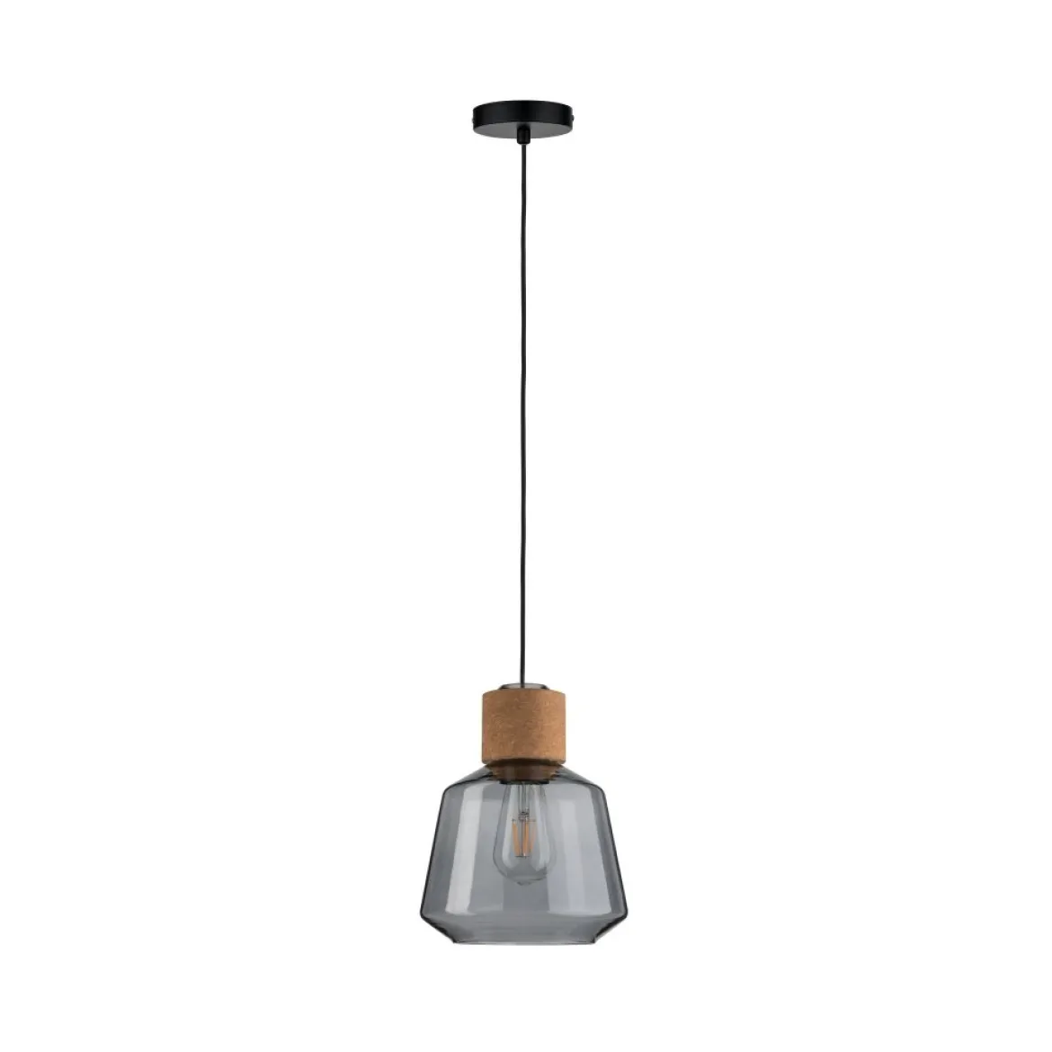 Paulmann No. 79739 Pendelleuchte Neordic Jungle Elia E27 Rauchglas, Kork, Schwarz