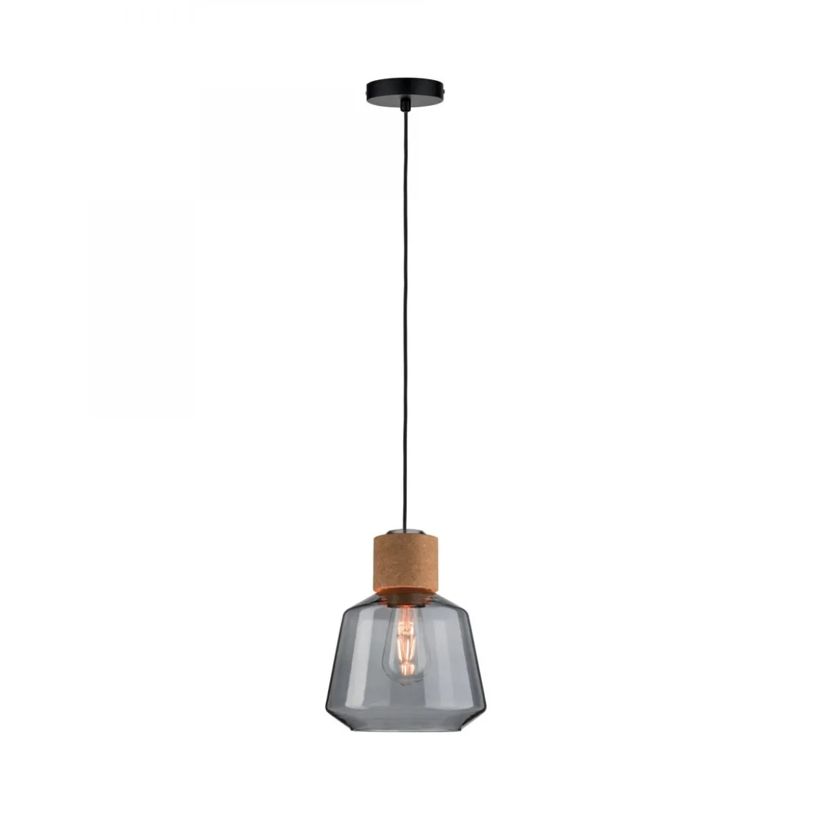 Paulmann No. 79739 Pendelleuchte Neordic Jungle Elia E27 Rauchglas, Kork, Schwarz