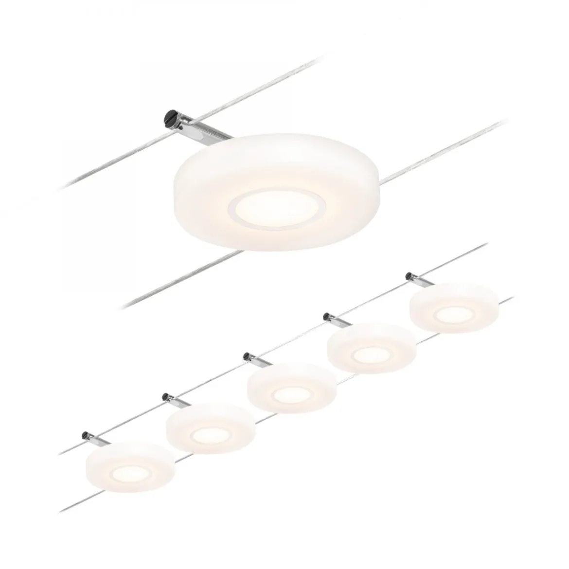 Paulmann No. 94426 Seilsystem DiscLED 5 Spots Chrom Satin 3000K DC 60VA