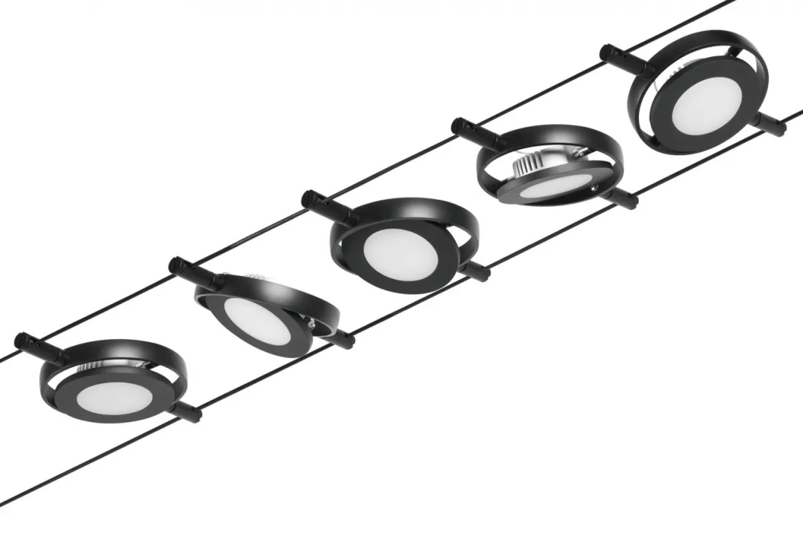 Paulmann No. 94418 Seilsystem RoundMac LED 5 Spots Schwarz matt 3000K DC 60VA