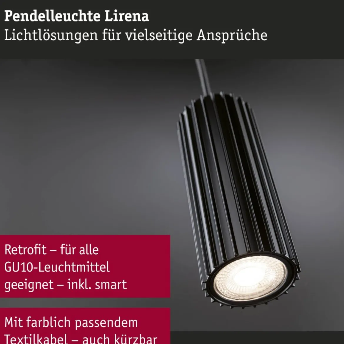 Paulmann 94918 Pendelleuchte Lirena 1-flammig Schwarz GU10 max.10W