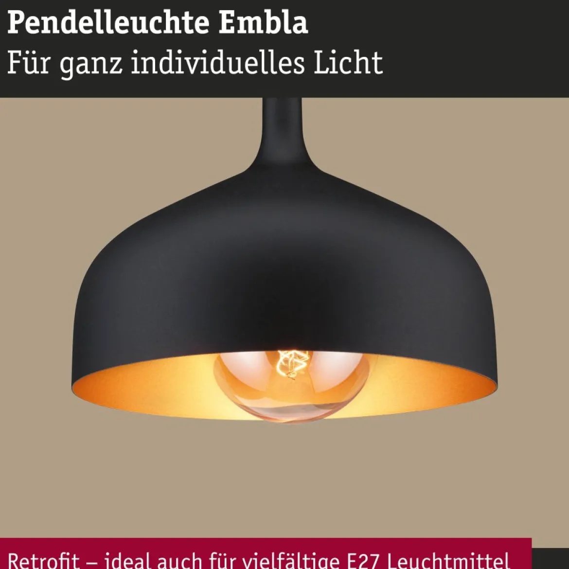 Paulmann 77062 Pendelleuchte Neordic Embla II Schwarz Gold E27