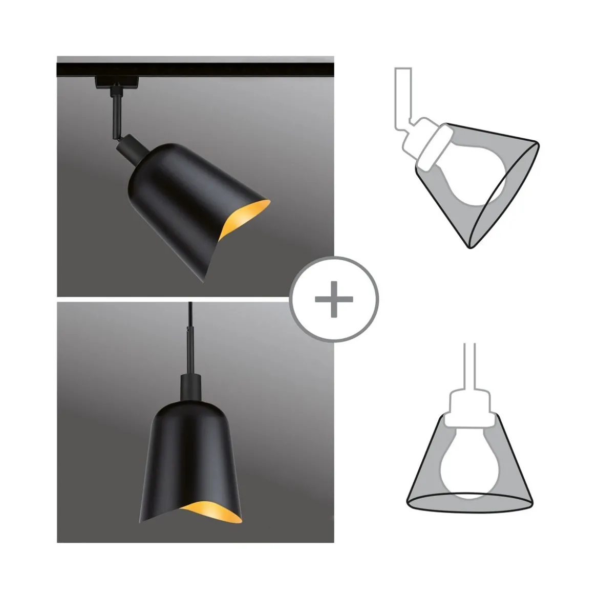 Paulmann 95604 Schienensystem Urail Schirm Alvaro DecoSystems 144mm Schwarz Gold