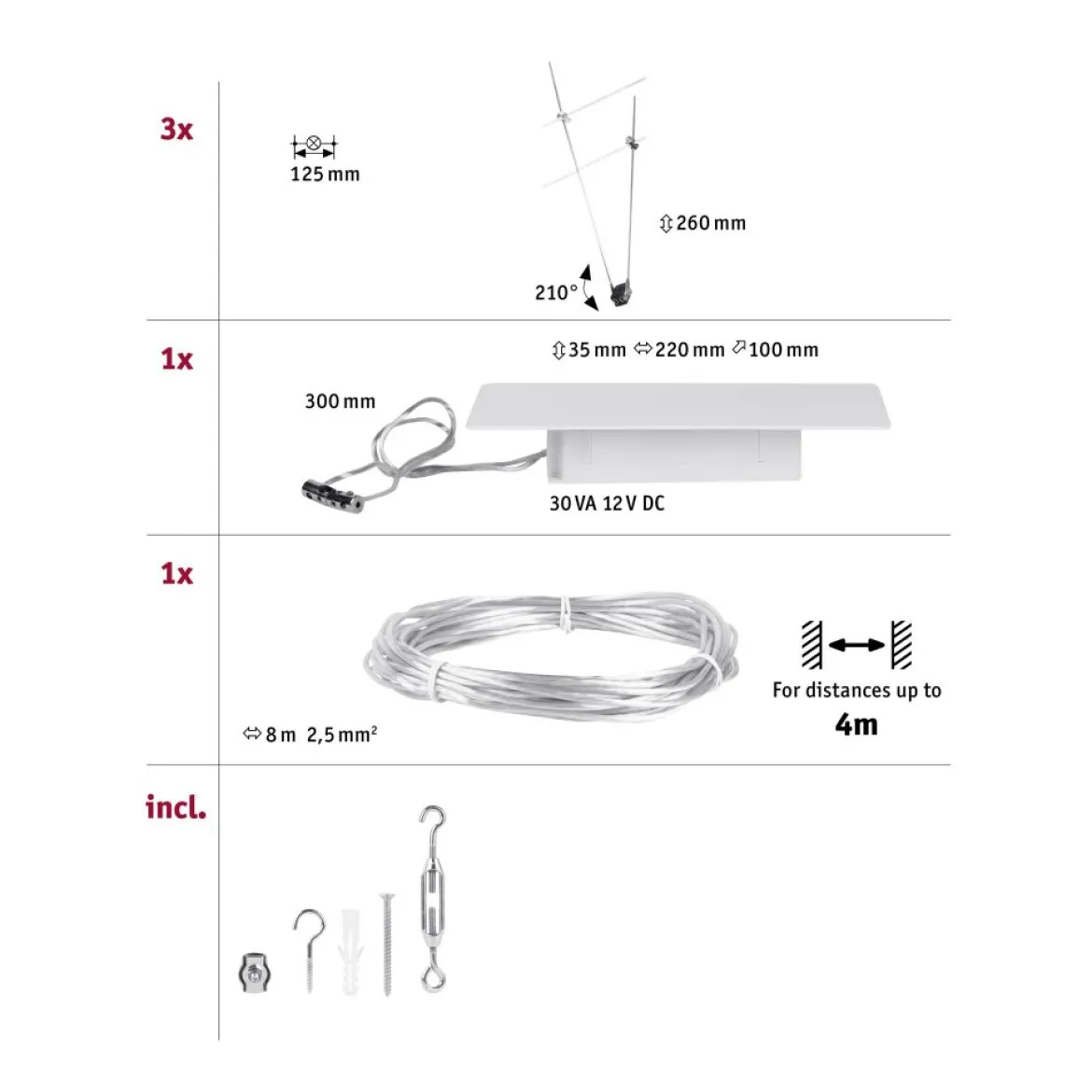Paulmann 94455 Seilsystem Simple Basisset 3 Spots GU5,3 max. 3x5W Chrom