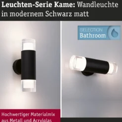 Paulmann 79560 Selection Bathroom LED Wandleuchte Kame 2-flammig 3000K Schwarz IP44