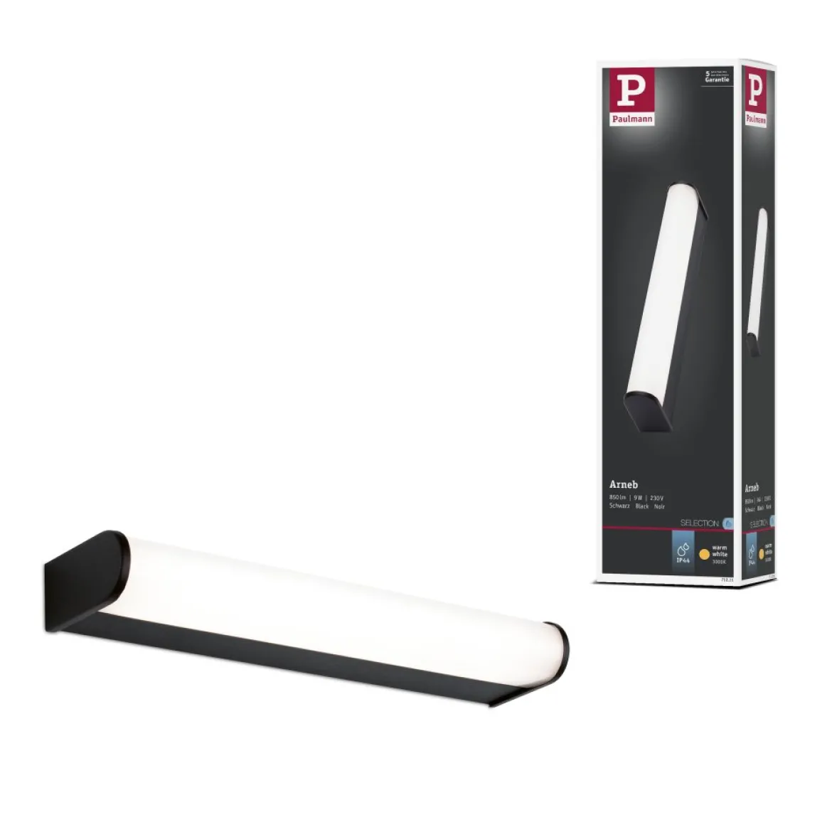 Paulmann 71211 Selection Bathroom LED Wandleuchte Arneb 3000K 230V 9W Schwarz
