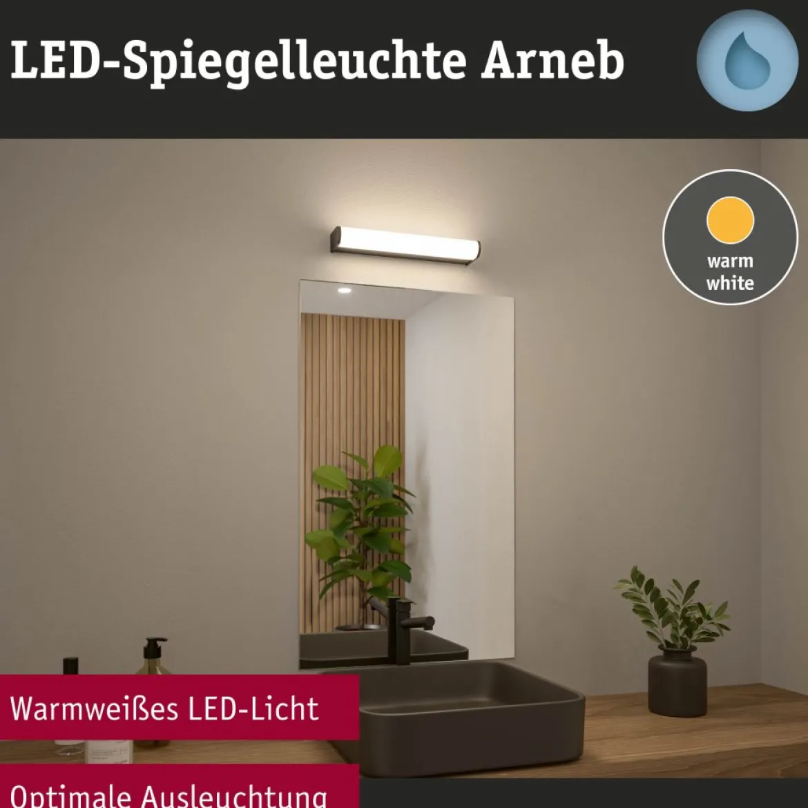 Paulmann 71211 Selection Bathroom LED Wandleuchte Arneb 3000K 230V 9W Schwarz