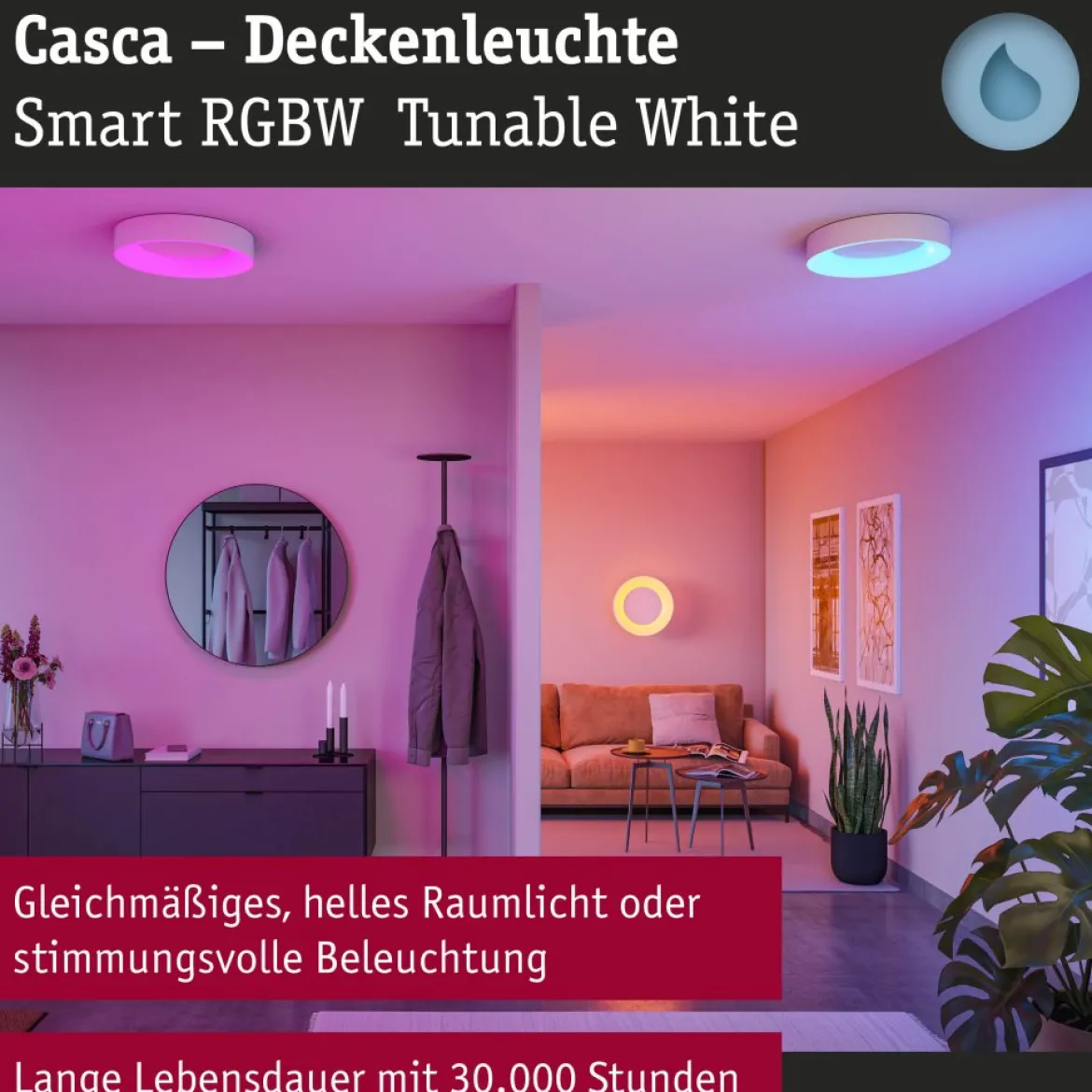 Paulmann 75414 Smart Home LED Deckenleuchte Casca weiß IP44 RGBW 40cm