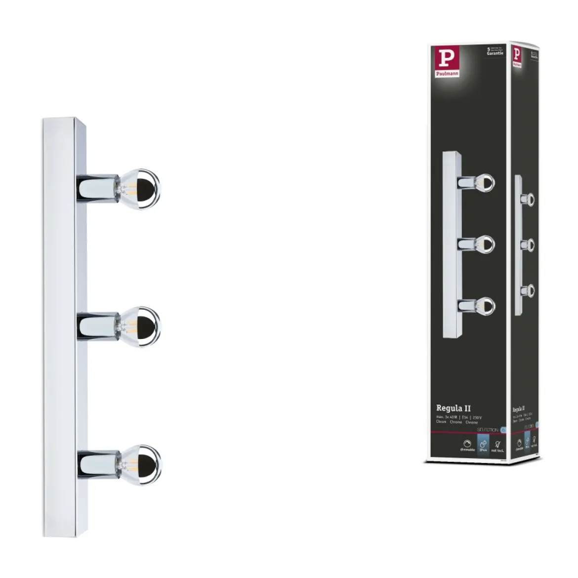 Paulmann 80096 Spiegelleuchte Regula II 3-flammig E14 Chrom IP44