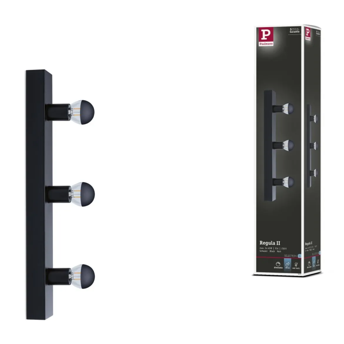 Paulmann 80097 Spiegelleuchte Regula II 3-flammig E14 Schwarz IP44