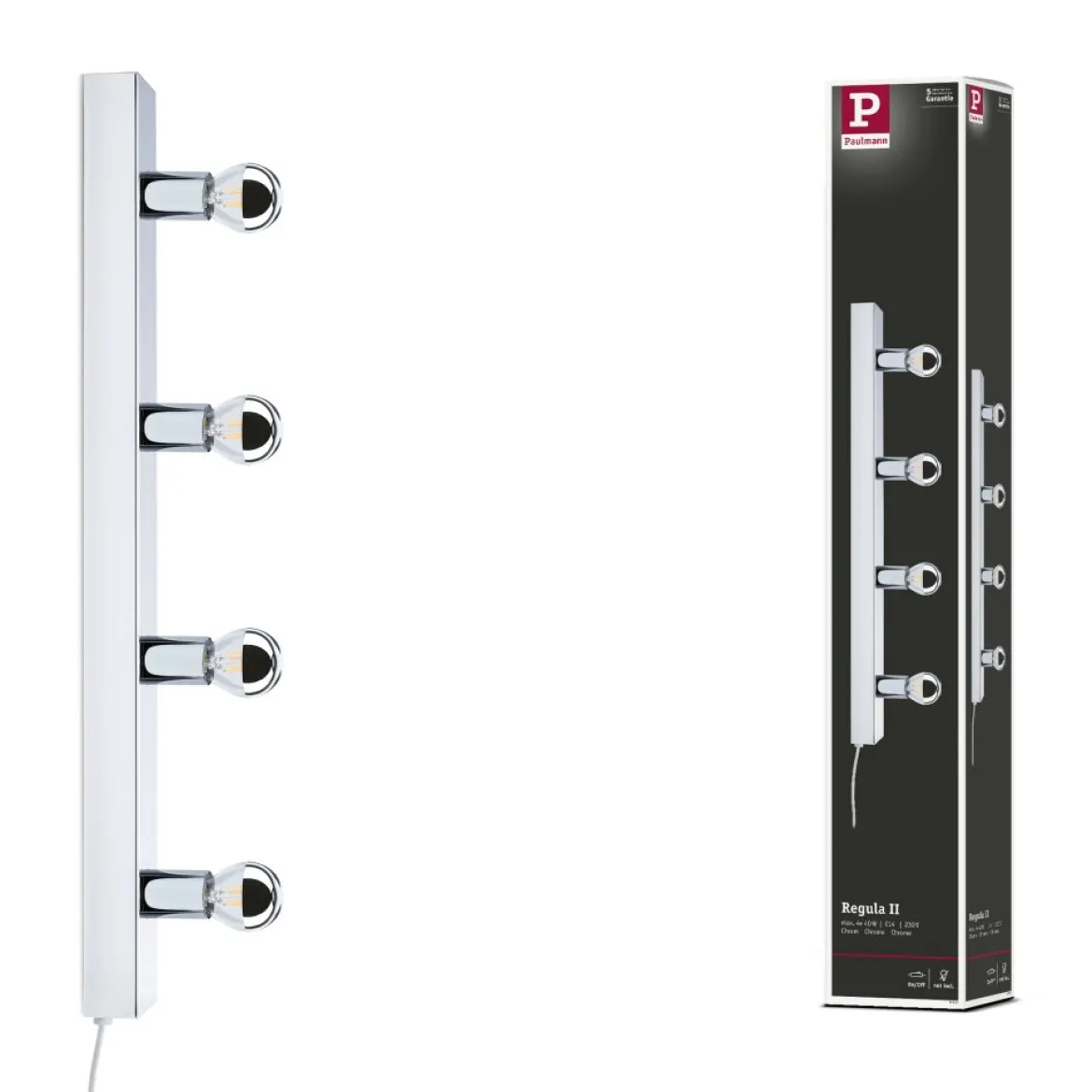 Paulmann 80100 Spiegelleuchte Regula II Stecker 4-flammig E14 Chrom IP44