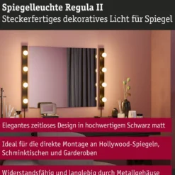 Paulmann 80101 Spiegelleuchte Regula II Stecker 4-flammig E14 Schwarz IP44