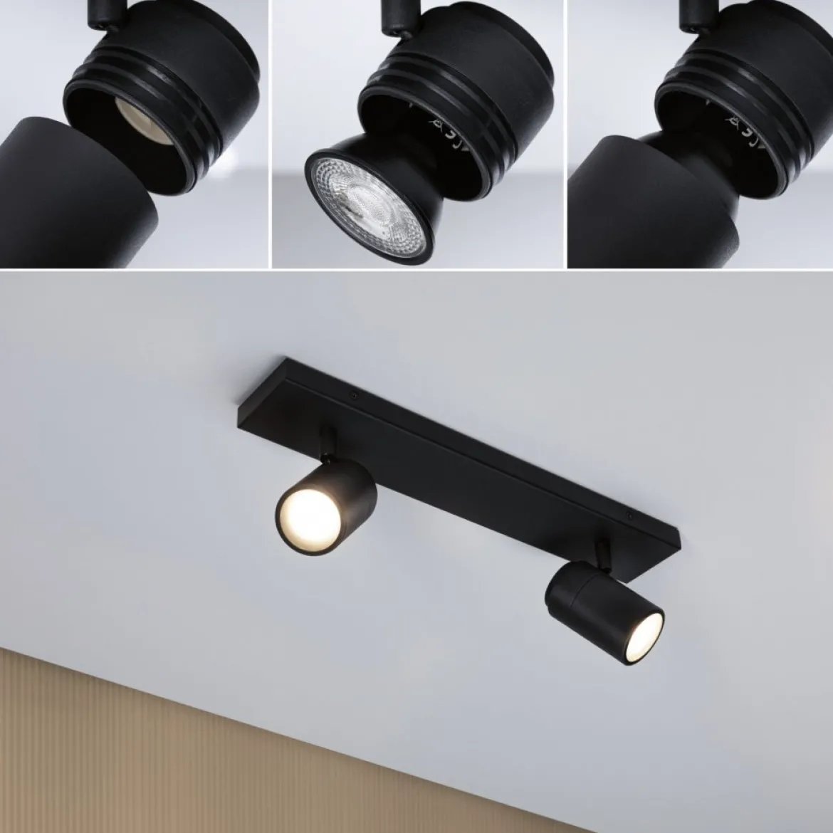 Paulmann 66775 Spotlight Zyli GU10 2-flammig Schwarz matt IP44