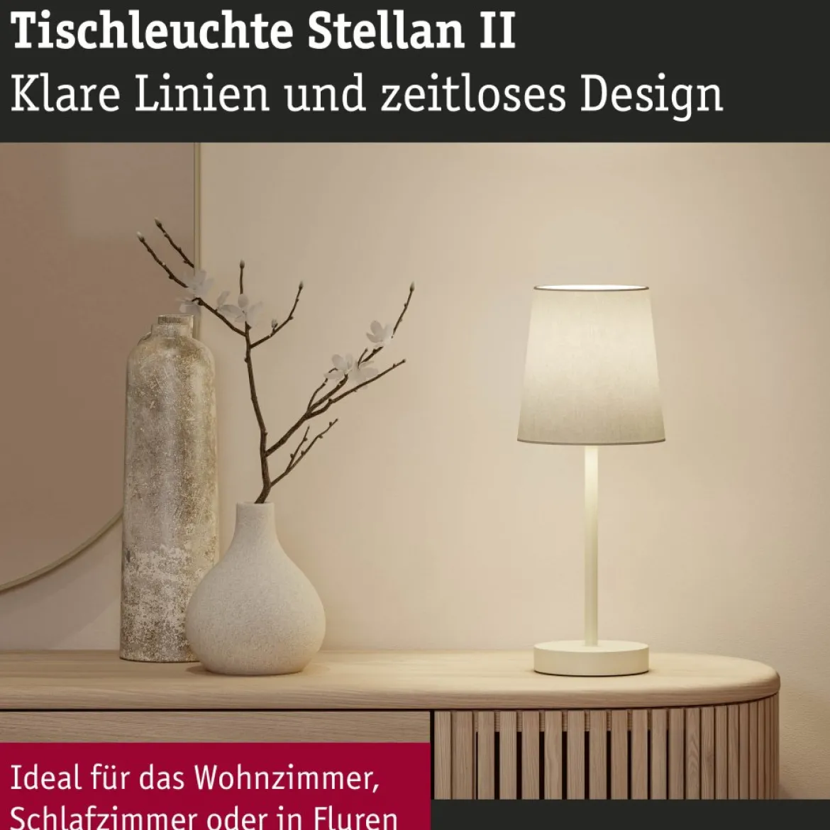 Paulmann 80102 Tischleuchte Stellan II 40cm Creme E27